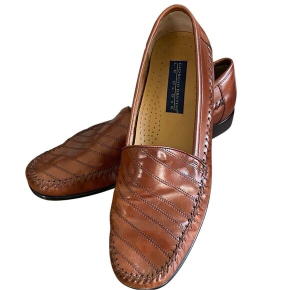Men\'s Giorgio Brutini Cognac Brown Slip-on Leather  Loafers Size 10D